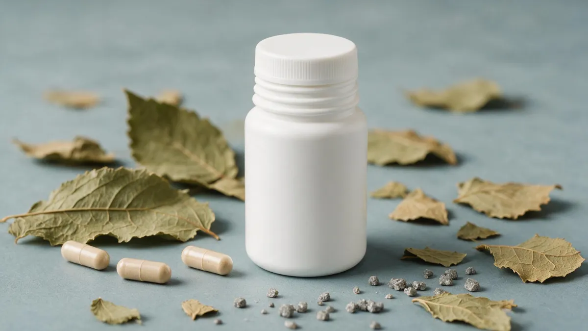 Suplemento em cápsulas para apoio ao volume seminal masculino, com ingredientes botânicos e minerais